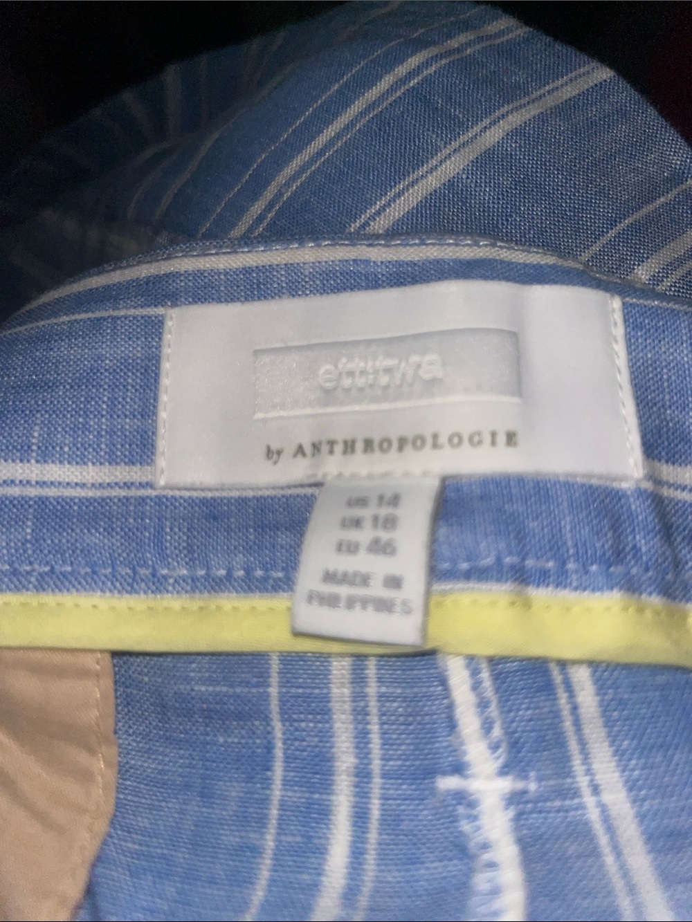 Anthropologie Ettitwa Super Wide Leg Blue Striped Linen Pants - Picture 6 of 6